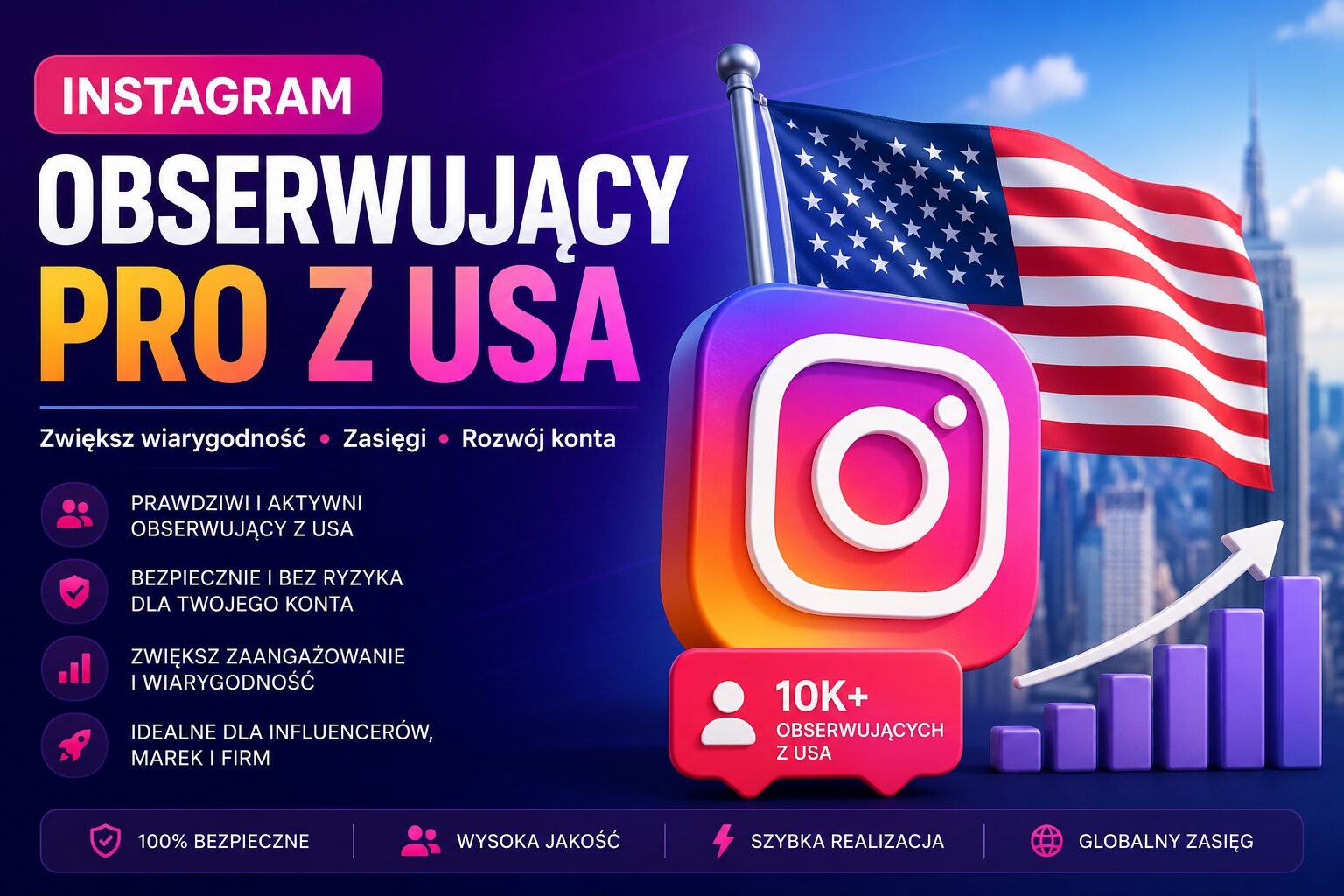 Instagram obserwujący Pro z USA pomagający zwiększyć wiarygodność i rozwój konta